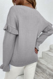 Plain V Neck Ruffle Sleeves Pullover Sweaters