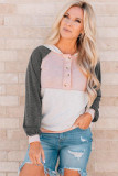Gray Colorblock Button Accent Pullover Hoodie