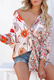 Red Floral Patchwork Buttoned Shirt with Pocket