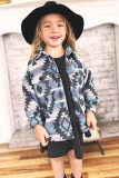 Sky Blue Aztec Print Buttoned Girl's Jacket with Pockets