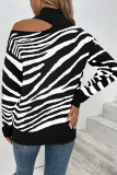 Tiger Stripe Cut One Shoulder Knit Sweaters
