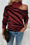 Tiger Stripe Cut One Shoulder Knit Sweaters