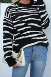 Zebra Striped Knit Pullover Sweaters