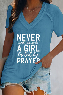 Never Underestimate A Girl Fueled By Prayer  V Neck Graphic Tee Unishe Wholesale