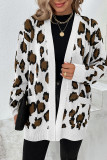 Leopard Knit Pocketed Open Front Sweater Cardigans