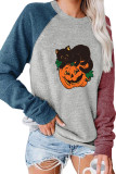 Black Cat Pumpkin Vintage Halloween Long Sleeve Top Women UNISHE Wholesale