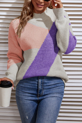 High Neck Color Block Pullover Sweaters