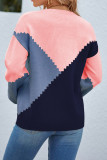 Lantern Sleeve Colorblock Splicing Knitting Sweater 