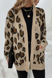 Leopard Knit Pocketed Open Front Sweater Cardigans