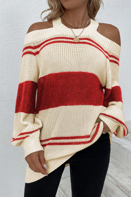Halter Neck Cold Shoulder Colorblock Sweater 