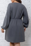 Dark Grey Surplice V Neck High Waist Plus Size Dress