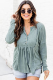 Buttoned Splicing Long Sleeve Blouse