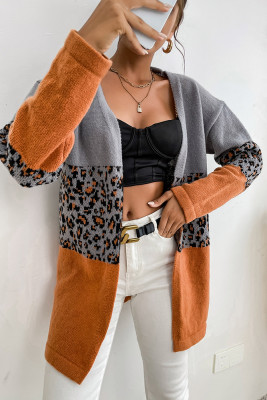 Leopard Colorblock Splicing Sweater Cardigan