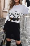 Leopard Colorblock Splicing Sweater Dress 