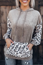 Leopard Patchwork Hooded Sweatshirt with Kangaroo Pocket