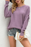 Plain Sleeve Cut Out Strappy Knitting Sweater 