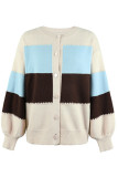 Front Open Button Colorblock Knitting Cardigan 