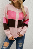 Front Open Button Colorblock Knitting Cardigan 