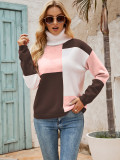 Colorblock Splicing Turtleneck Sweater 