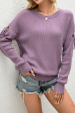 Plain Sleeve Cut Out Strappy Knitting Sweater 