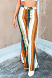 Multicolor Striped Print High Waist Flare Denim Pants