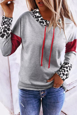 Gray Cowl Neck Drop Shoulder Splicing Sleeves Sweatshirt