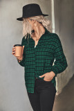 Smocked Cuff Plaid Open Button Long Sleeves Shirts