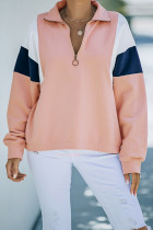 Pink Color Block Patch Bicep Quarter Zip Sweatshirt