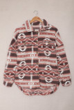 Pink Tribal Print Pocket Buttoned Sherpa Jacket