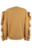 Plain Knitting Pullover Ruffle Sweater 