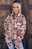 Pink Tribal Print Pocket Buttoned Sherpa Jacket