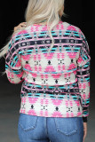Multicolor Western Aztec Pattern Zipped Turn-down Collar Sweatshirt