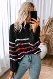 Black Striped Color Block Textured Knit Pullover Sweater
