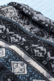 Blue Tribal Print Pocket Buttoned Sherpa Jacket
