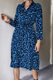 Button Down High Waist Leopard Midi Dress