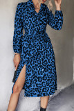 Button Down High Waist Leopard Midi Dress