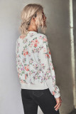 Front Open Zipper Floral Print Jackets