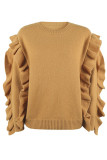 Plain Knitting Pullover Ruffle Sweater 