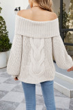 Cable Knit Off Shoulder Lantern Sleeve Sweater 