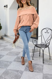 Cable Knit Off Shoulder Lantern Sleeve Sweater 