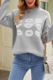 Lips Pattern Knitting Pulllover Sweater 