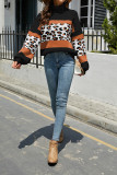 Tuetleneck Colorblock Splicing Leopard Sweater 
