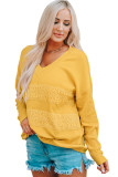 Yellow Lace Contrast Ribbed V Neck Top