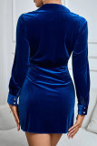 Royal Blue V Neck Velvet Bodycon Dress