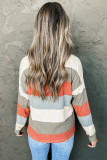 Red Striped Colorblock Ribbed Knit Top with Pocket