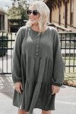 Plus Size Buttoned Long Sleeve Tiered Dress