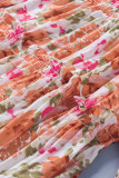 Multicolor Floral V Neck Long Sleeve Tie Waist Mini Dress