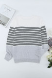 Gray Striped Colorblock Sweater