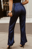 Blue High Waist Sequin Flare Pants