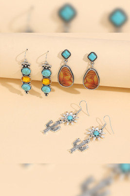 Waterdrop Cactus Turquoise Western Earrings 3pcs Set MOQ 3 sets